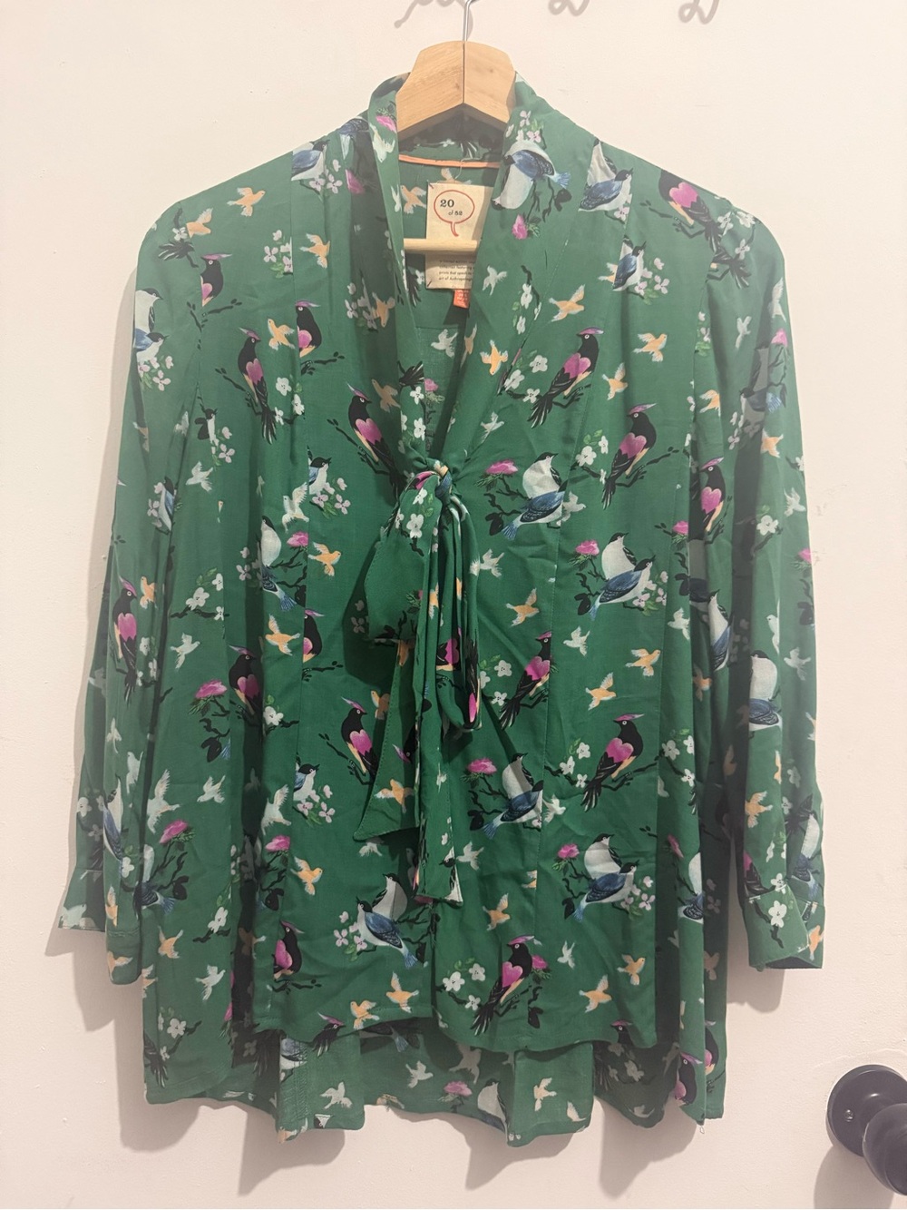 Anthropologie Conversations Bird Print Tie Front Blouse Size 0 - Picture 2 of 5